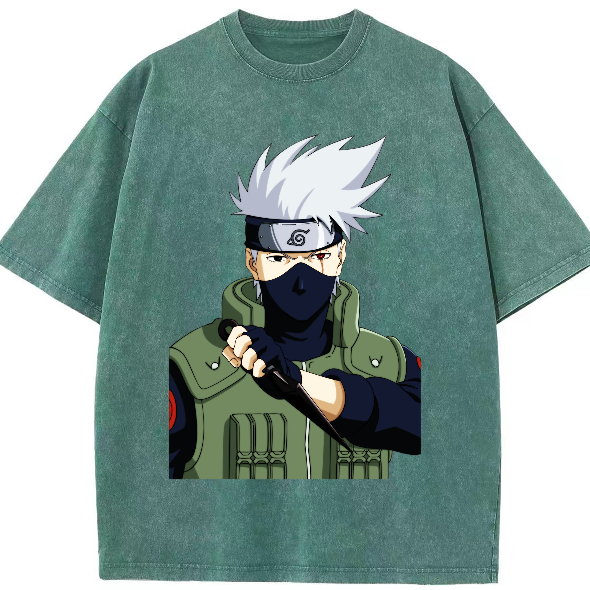 （画像用） NARUTO -ナルト- はたけ カカシ Hatake Kakashi 綿100% ヴィンテージ風 半袖Tシャツ（フロントプリント）